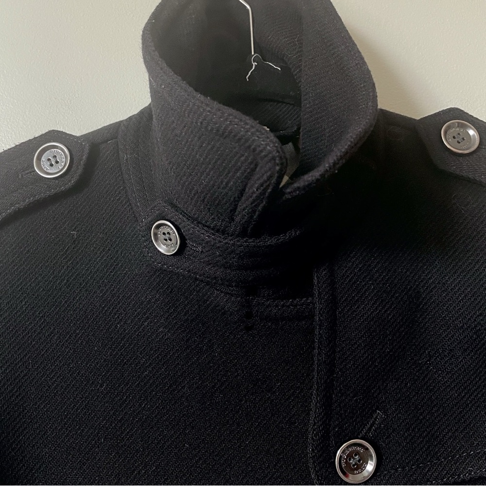 BURBERRY BRIT Luxury Wool Black Cashmere Trench Coat Jacket Structural Carcoat - Picture 3 of 16